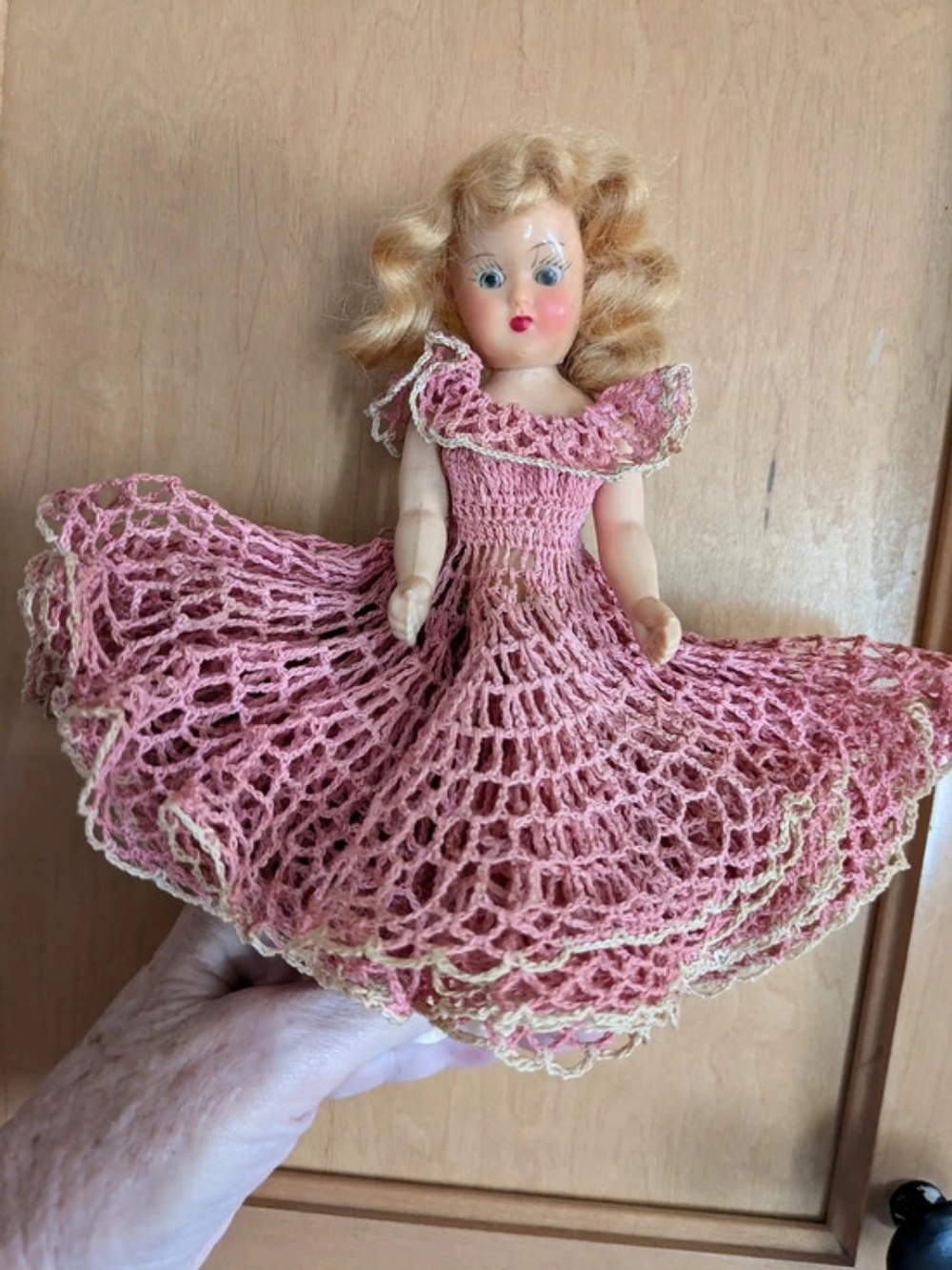 Pink Crocheted Dress Doll